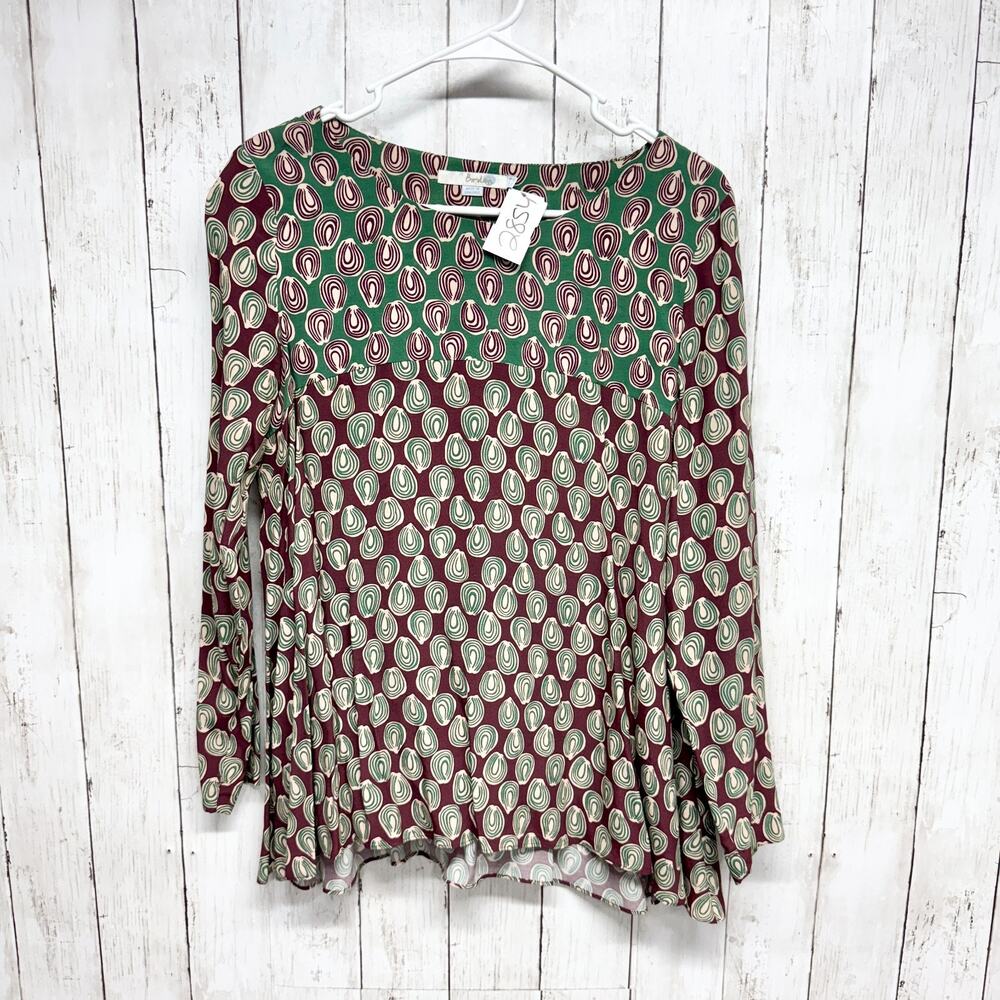 Boden Shirt Women Sz 8 Boat Neck Geometric Print Long Sleeve Blouse Lightweight